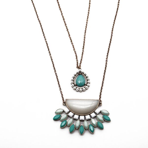 

mint colors geometric resin semi-circle pendant necklace, two layers fashion sweet necklace holiday long-pendant, Silver