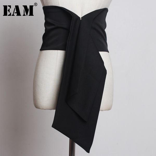 

eam] 2019 new spring summer irregular cut knot split joint elastic personality wide belt women fashion tide all-match js618, Black;brown