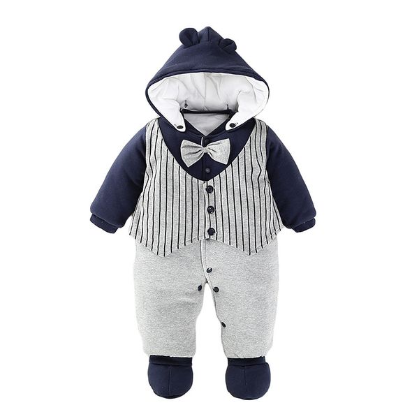 

2019 toddler infant newborn rompers winter baby girls boys jumpsuits warm thicken hooded outdoor child kids coats gentleman cotton clothes, Blue