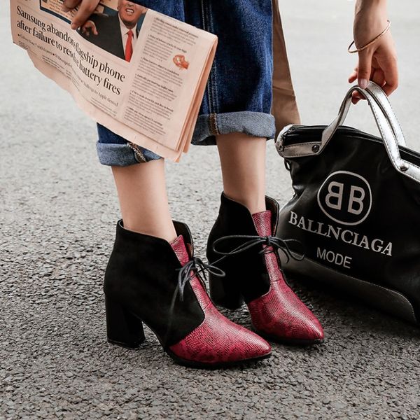 

big size 10 11-17 boots women shoes ankle boots for women ladies shoes woman winter leopard print patchwork cross strap, Black