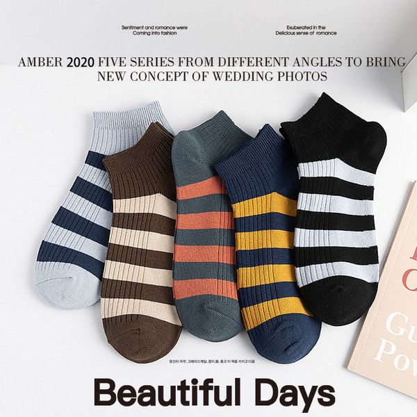 

new trend striped men ankle socks harajuku business spring cozy cotton elastic black boys low cut socks