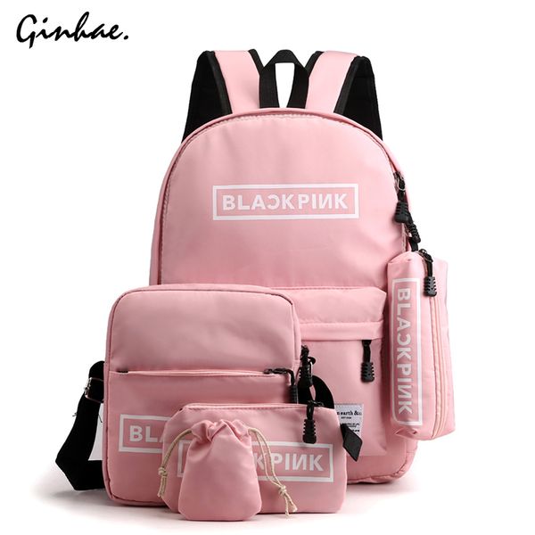 

preppy style nylon letter crossbody bag women 5pcs waterproof backpack large capacity travel set bag teenager school backpack t200326