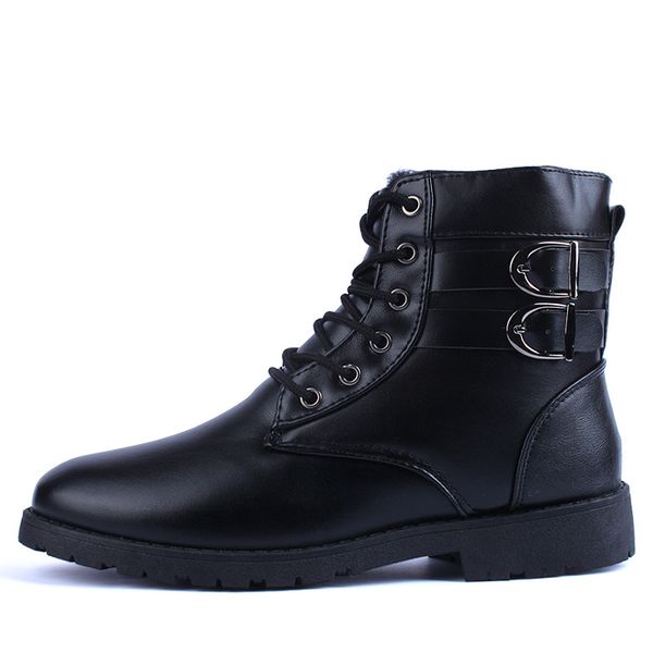 

dbtx army boots men high combat boots metal buckle punk mid calf male motorcycle lace up men's shoes rock 663, Black