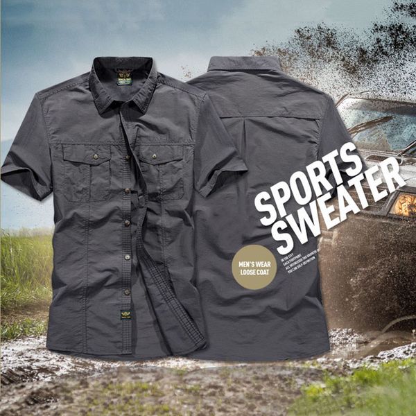 

men outdoor summer short sleeve shirts breathable quick dry scratchproof sports sweater trekking hiking fishing tactical shirts, Gray;blue