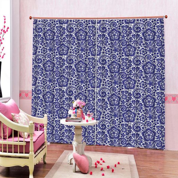 

classic european pattern blue room curtains for living room bedroom outdoor indoor floral kids blackout drapes
