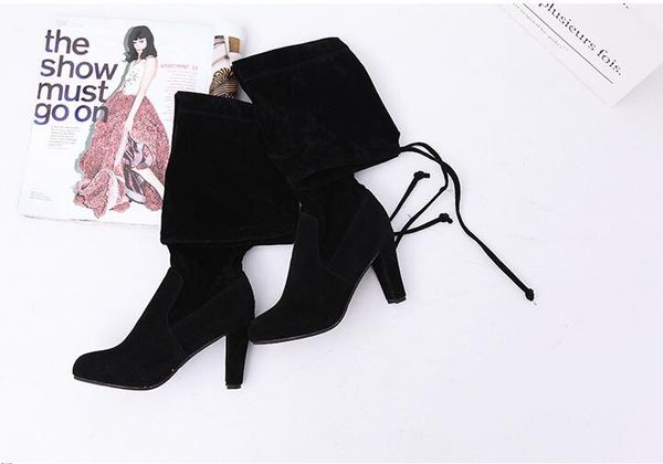 

Fashion Runway Stretch Fabric Sock Boots Pointy Toe Over-the-Knee Heel Thigh High Pointed Woman Botas Mujer Thigh Plues 43