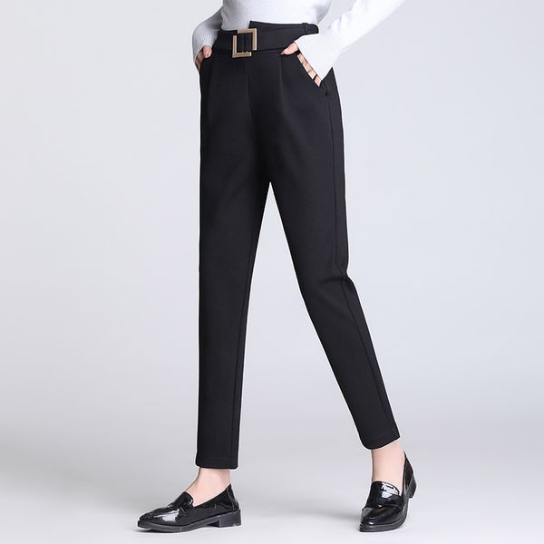 

women's harem pants autumn and winter new high waist fashion small feet carrot pants nine points straight suit casual, Black;white
