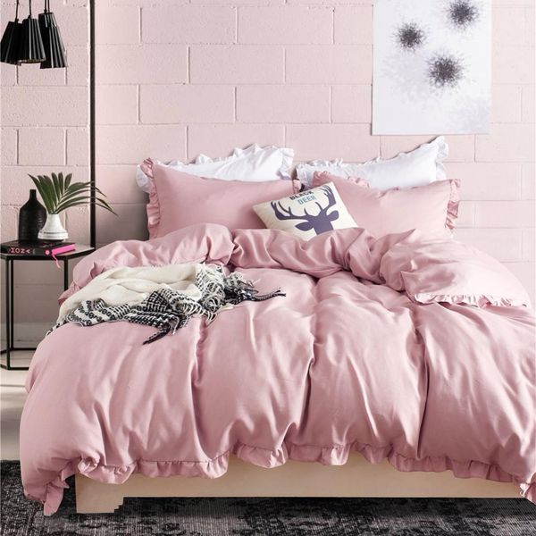 Modern Flouncing Bedding Sets Solid Color Duvet Cover Set With