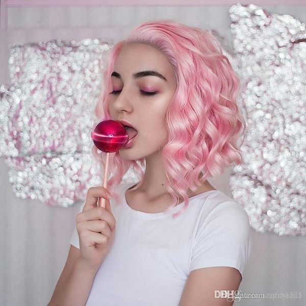 

sexy cosplay пастель baby розовый синтетический парик фронта шнурка для женщин средняя длина средняя часть волнистые боб cut парик высокотем, Black