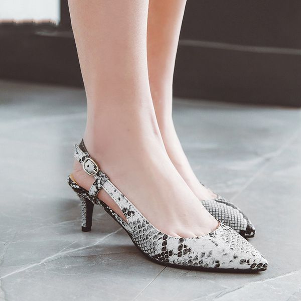 

snake print women pumps buckle strap slingbacks sandals summer thin mid heel breathable shoes women party large size 34-48, Black