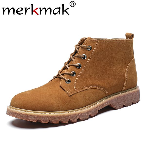 

merkmak new autumn men shoes fashion lace-up casual men ankle booties pointed toe british style boots big size walking shoes, Black