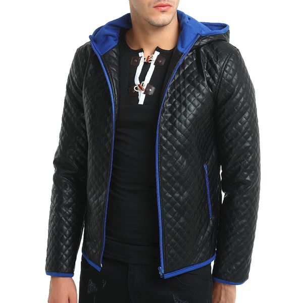 

isurvivor2020 men's leather jacket casual slim men's motorcycle jacket faux leather coat zipper pocket hooded, Black;brown