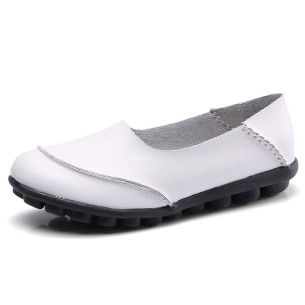 

nice new breathable genuine leather flats shoes feminino nurse peas flats shoes plus size women, Black