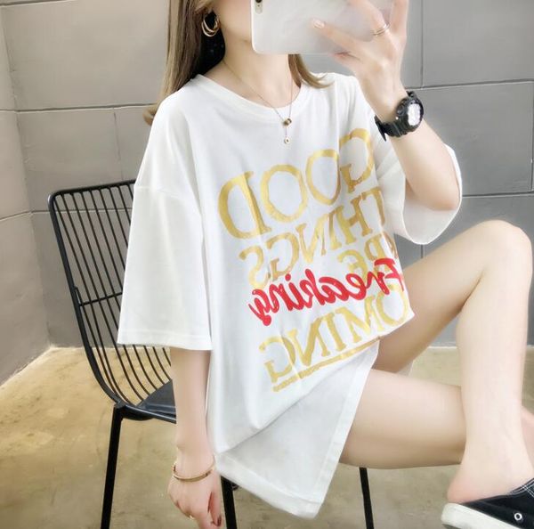 

2020 summer new style ins fashion relaxed designer fashion cartoon print half sleeve short sleeve t-shirt women, White