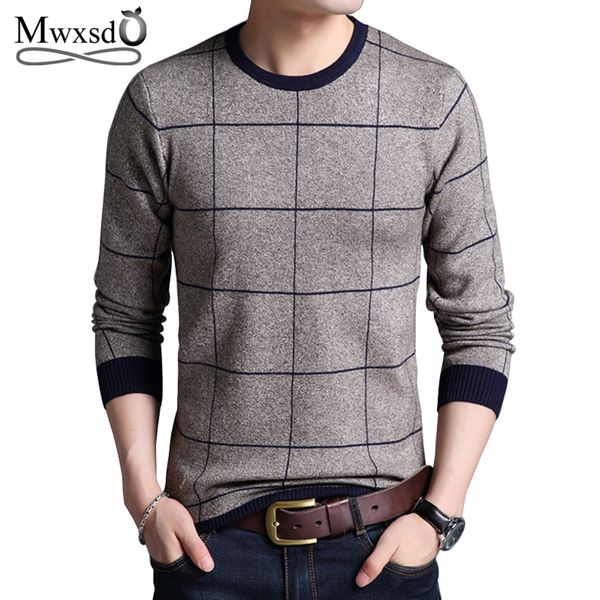 

mwxsd brand men's autumn winter striped plaid pullover sweaters patchwork knitted sweater for men o-neck casual male sweater, White;black