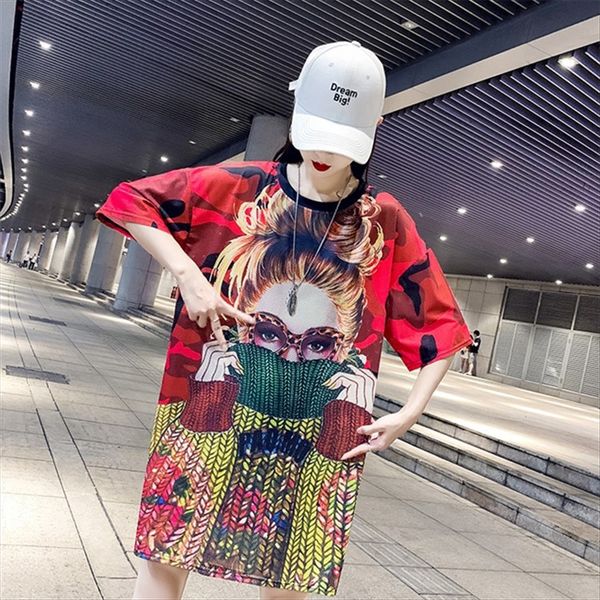 

large size hollowed-out t-shirt female 2020 big beauty printed quick-drying clothes midi ice silk base shirt, White