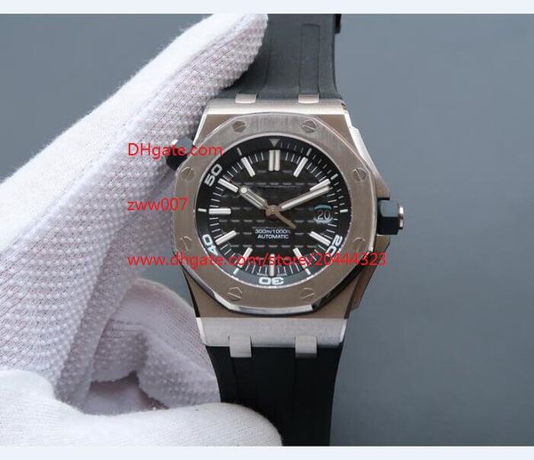 

luxury automatic 42mm stainless steel sports men watch watches rubber strap black dial wristwatches, Slivery;brown