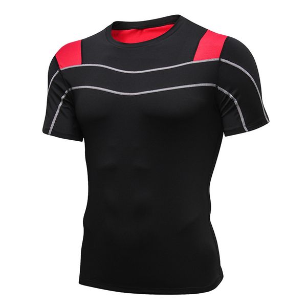 

patchwork reflective running t shirt workout bodybuilding sport short shapers t-shirt jogging tshirt fitness shirts men gym suit, Black;blue