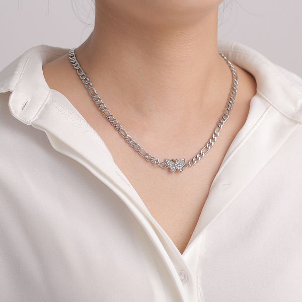 

fashionable simple butterfly titanium steel necklace personality hip hop popular necklace student jewelry sale, Silver