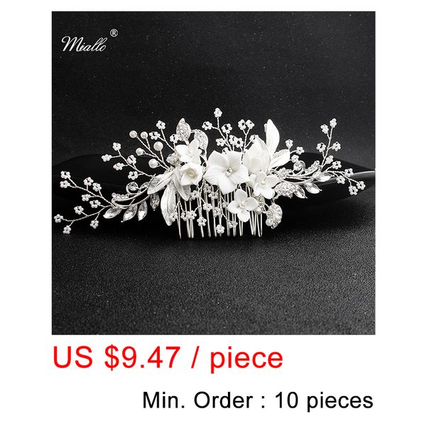 

miallo 10pcs/lot wholesale white ceramic flowers wedding hair comb bridal handmade hair jewelry accessories headpieces women, Golden;white