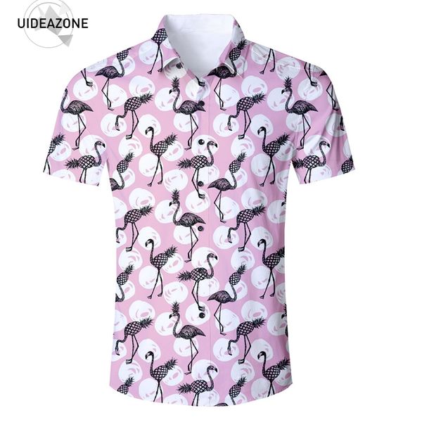

pineapple flamingos men shirt male turn down collar short sleeve shirt vocation summer hawaiian casual clothing eur size, White;black