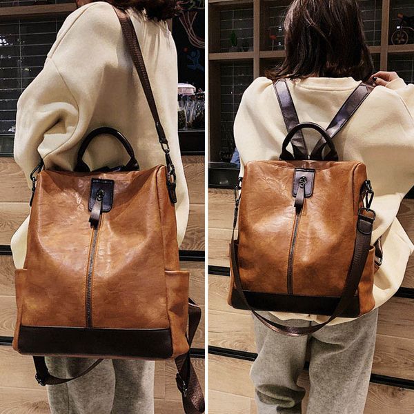 

fashion women leather backpack multifunction leatherebackpack for female big bookbag travel bag sac a dos xa279h