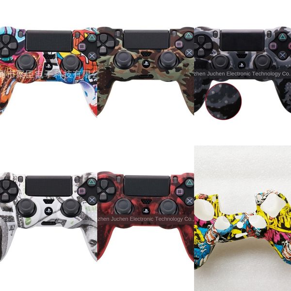 

1ldto 2020 new 3-in-1 anti-slip pro camouflage silicone cover skin case + 2 thumbsticks caps for ps4 soft slim controller