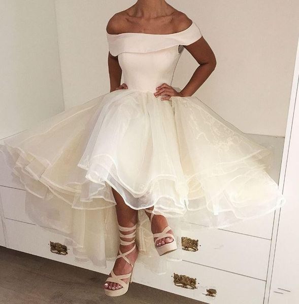 

high low short prom dresses off shouder tiered puffy party dress back zipper organza lovely girls formal wear evening dress, Black