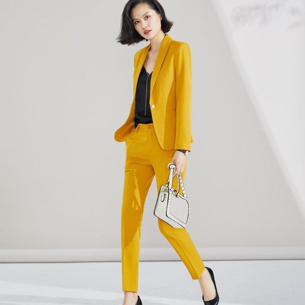 

women's suits & blazers pant suit 2021 for woman s 5xl plus size 2 piece set yellow blazer jacket trousers costume pants 0518, White;black