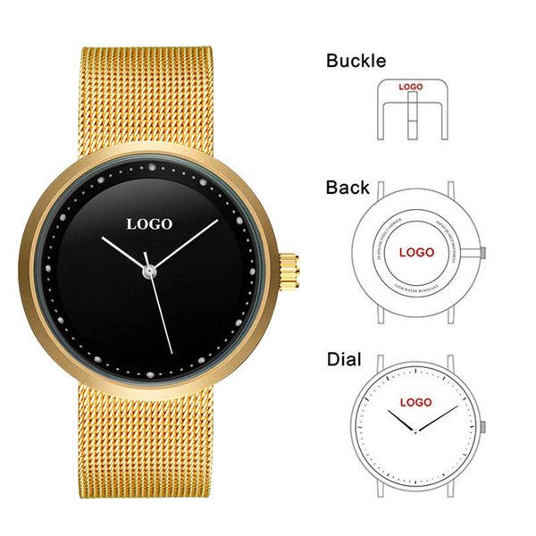 

cl049 dropshipping logo printing womens watch japanese movement custom gold stainless steel mesh watchÂ, Slivery;brown