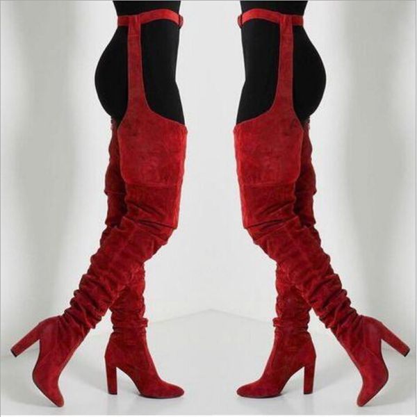 

women over knee long boots pointed belt thigh high boots high heels long riband zipper super heel, Black