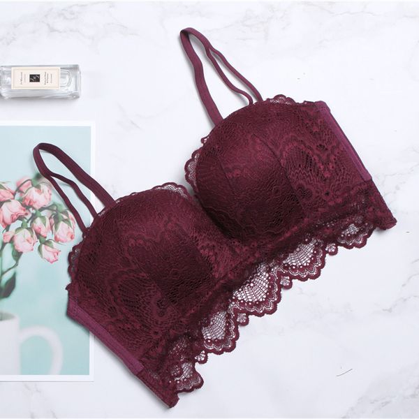 

lace push up bra pad толстого массаж b кубок женщина бюстгальтеры wirefree бесшовного скорректированные-ремни brassiere женского белья, Red;black