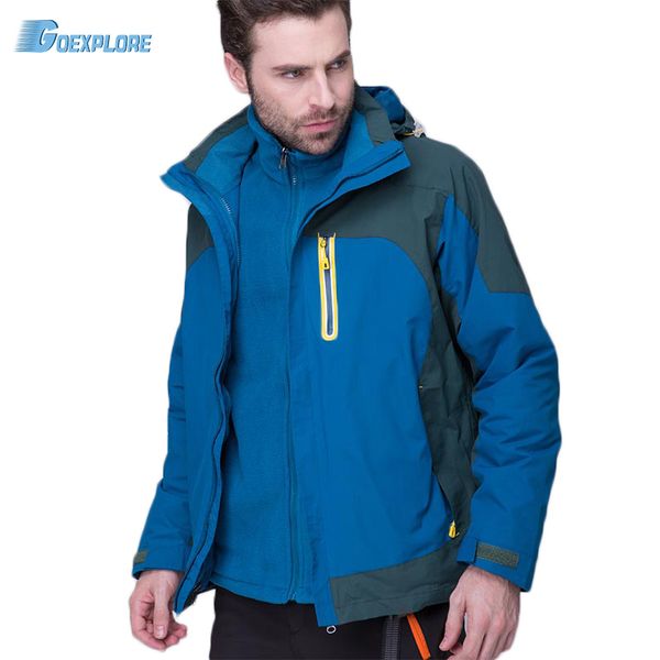 

goexplore outdoor jacket male breathable brand double layer windbreaker winter sports overcoat outerwear thermal jacket for men, Blue;black