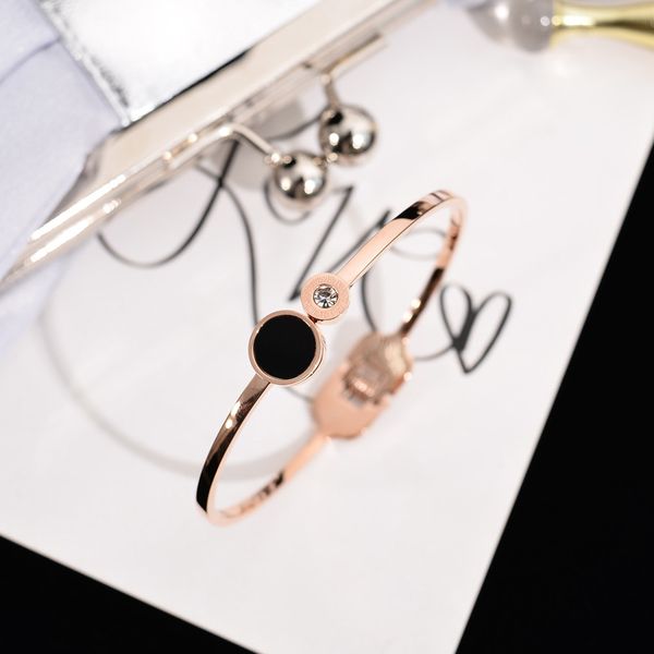 

new female titanium steel rome numerals bangle fashion jewelry rose gold bracelet black round wristlet jewel lover women gifts