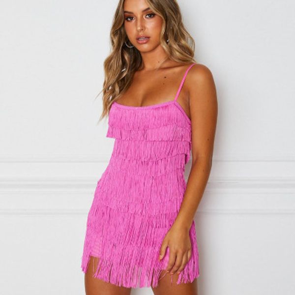 

womens tassel skirts women fashion solid color dress ladys strapless fringed nightclub skirts style summer dresses 2020 new fashion, Black;gray