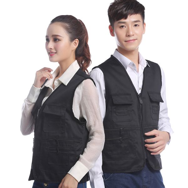 

men waistcoat multi-pockets zipper loose casual vest for outdoor -mx8, Black;white