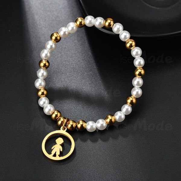 

fashion-romantic girl boy handmade stretch pearl beads bracelets gold stainless steel for women gifts jewelry accessories, Black