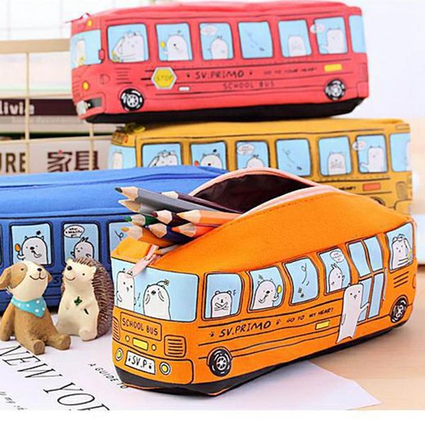 

творческий студент канцелярские мелкое животное автобус коробка мужской и женский холст большой емкости чехол, Black