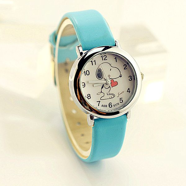 

snoopy watch women watch classic men kid genuine brand casual fashion quartz wristwatches leather clock waterproof, Blue