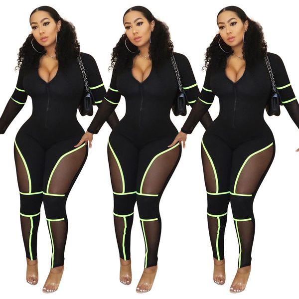 

y8120 european and american ladies explosion style skinny sheer jumpsuit women full length, Black;white