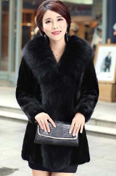 

women winter european and american fashion korean version of the british trend boutique personality with a long mink fur coat / s-5xl, Black