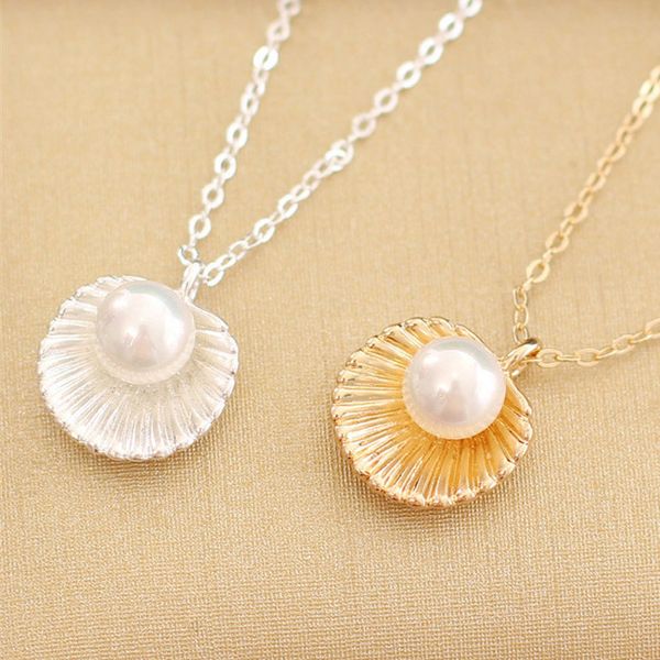 

summer style seashell pearl pendant necklace clavicle chain shell necklaces beach jewelry for women temperament souvenir gift, Silver