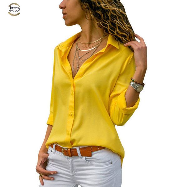 

fashion women long sleeve office work blouse button down white yellow red ol shirt ladies casual autumn chiffon lapel shirt