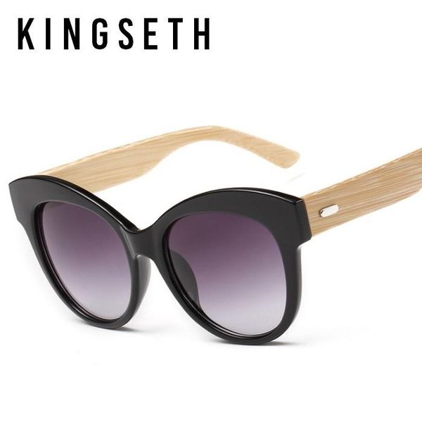 

kingseth 2017 new arrival genuine bamboo edition cat eye sunglasses for men & women retro cateye sun glasses classic casual eyewear uv400, White;black