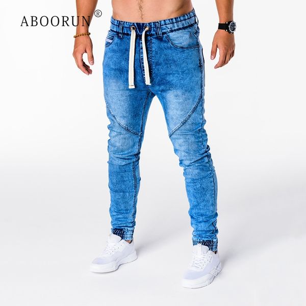 

aboorun mens skinny jeans 2019 super skinny jeans men non ripped stretch denim pants elastic waist big size european r1433, Blue