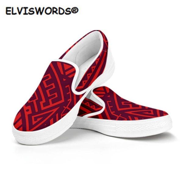 

elviswords women flats shoes red tribal polynesian pattern slip on lofers for girls spring/summer casual comfort lady sneakers, Black