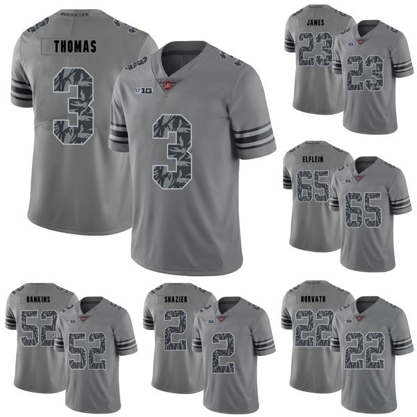 

johnathan hankin stitched men's ohio state buckeyes pat elflein michael thomas les horvath james 23# white gray college football jersey, Black