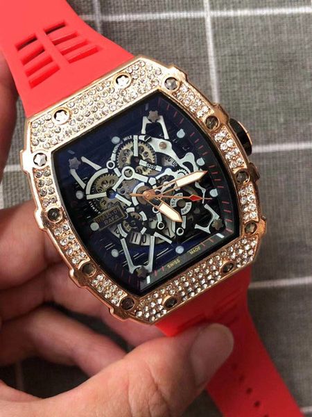 

новый rm35-01 hollow движение роскошные часы top mens fashion brand skeleton rubber часы для man gold аналоговые кварцевые наручные часы мон, Slivery;brown