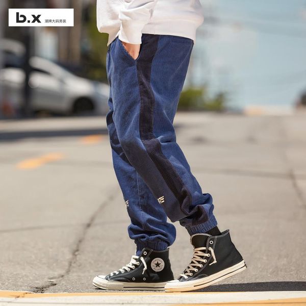 

b.x popular logo large size men's wear comfortable corduroy casual pants, Black