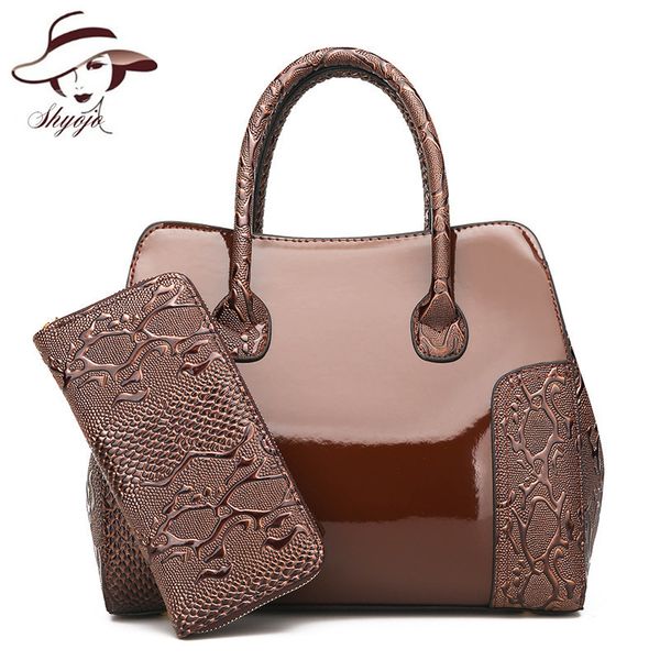 

роскошные высокое качество лакированная кожа женская сумка 2 комплекта дамы композитные сумки мода сумки-мессенджеры дамы кошелек сумка y190